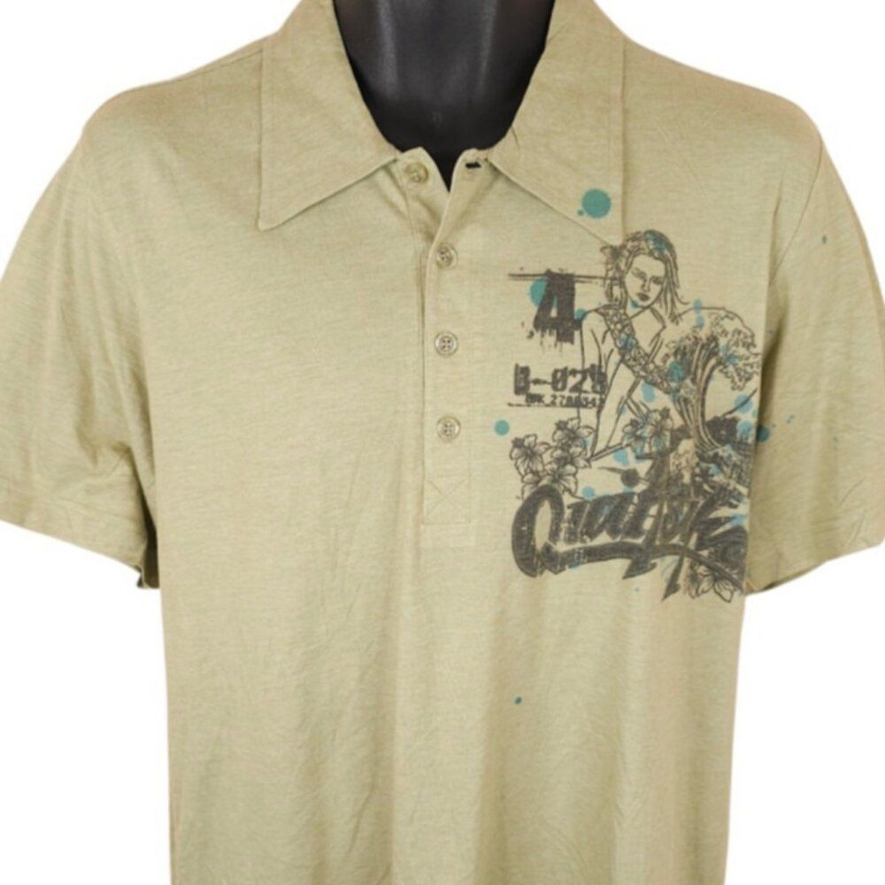 Quiksilver Polo Shirt Mens Size Large Green Surfer Surf & Skate Wave Hawaiian